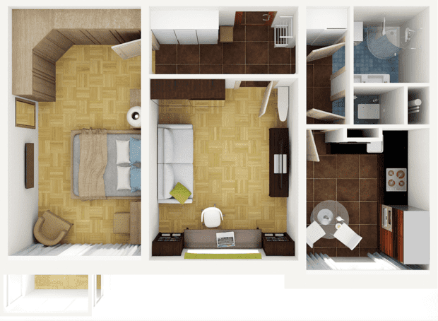 The layout of the apartment is 45 sq. m. The layout of the apartment is 45 sq. m.
