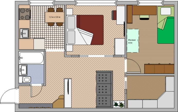 The layout of the apartment is 45 sq. m. The layout of the apartment is 45 sq. m.