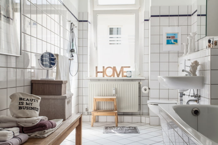 bathroom in white tones in Scandinavian style