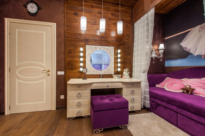 lighting in the interior of the bedroom for a teenage girl