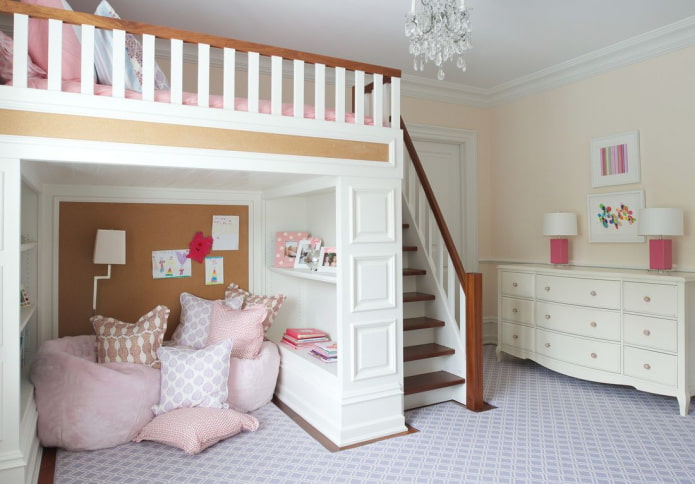 design of a two-story bedroom for a teenage girl