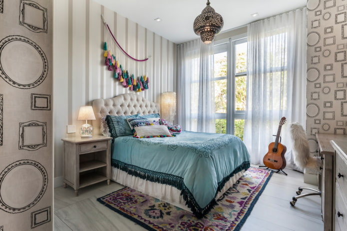 textiles in the interior of the bedroom for a teenage girl