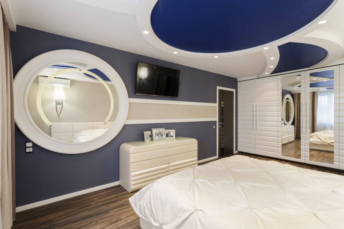 Blue circular accents on the ceiling