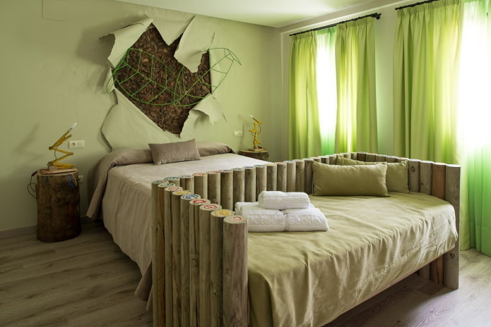 green bedroom in eco-style green bedroom in eco-style