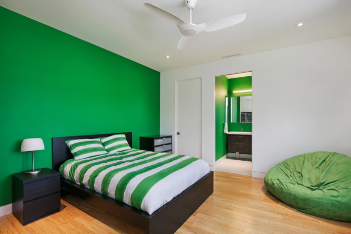 furnishings in the interior of the bedroom in green tones furnishings in the interior of the bedroom in green tones