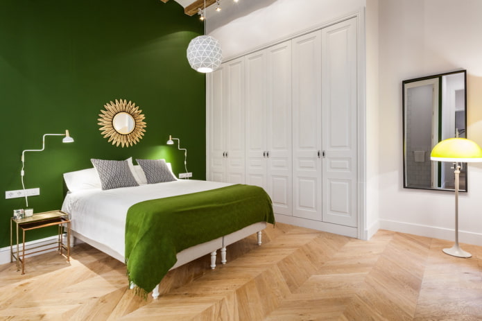 furnishings in the interior of the bedroom in green tones furnishings in the interior of the bedroom in green tones