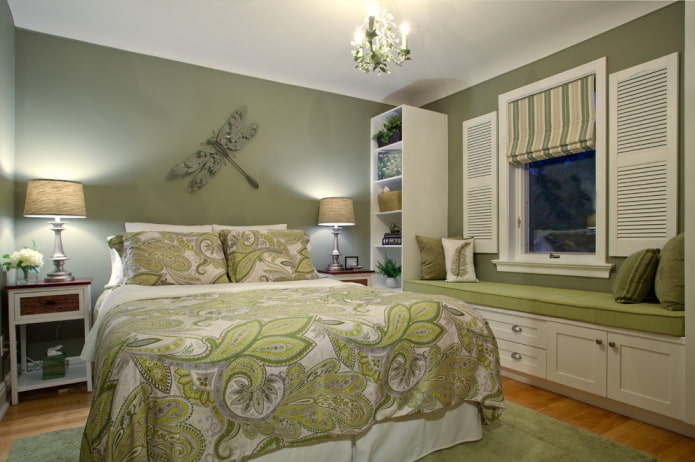 furnishings in the interior of the bedroom in green tones furnishings in the interior of the bedroom in green tones