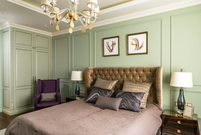 furnishings in the interior of the bedroom in green tones furnishings in the interior of the bedroom in green tones