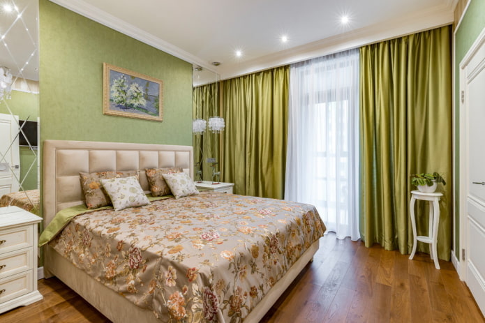 lighting in the interior of the bedroom in green tones lighting in the interior of the bedroom in green tones