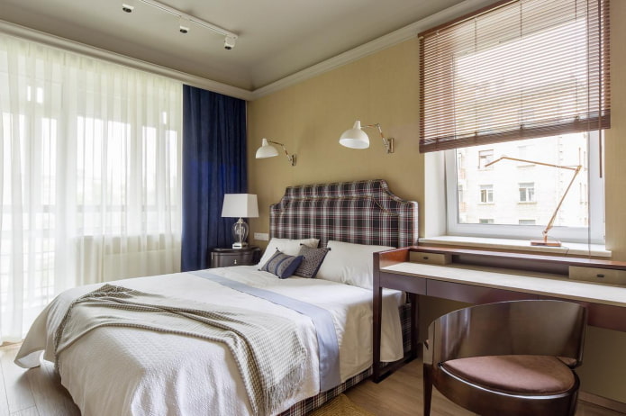 Square bedroom with bedside table