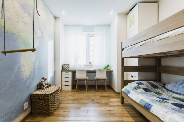 Bunk bed in the bedroom for schoolchildren