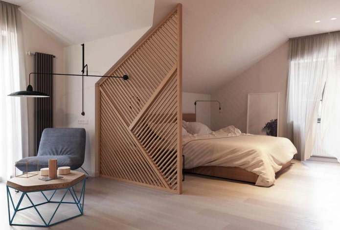 zoning of a place to sleep in the interior of the attic bedroom
