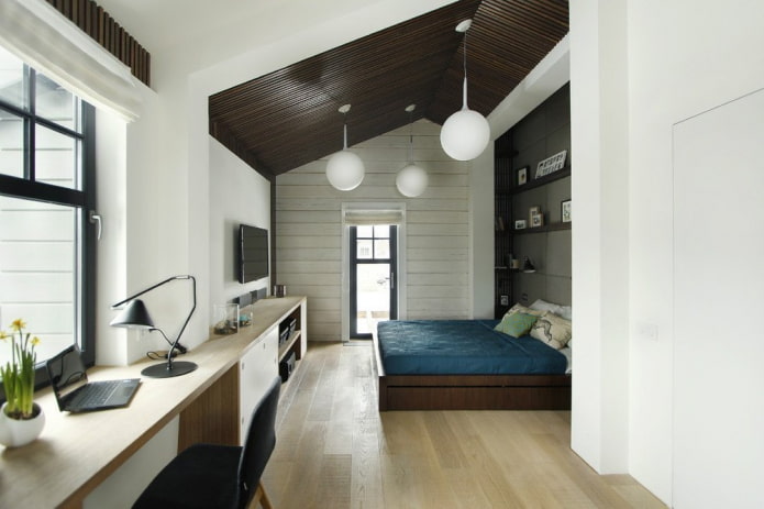 layout of the attic bedroom with a workplace
