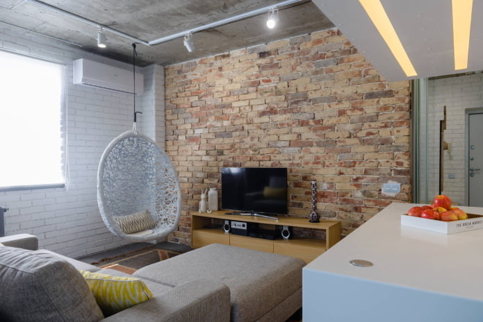 living room in a loft-style Khrushchev living room in a loft-style Khrushchev