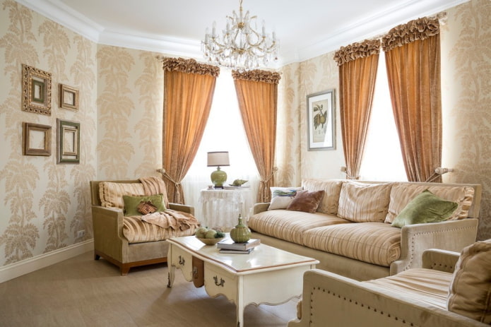 wall decoration in the interior of the hall in beige shades