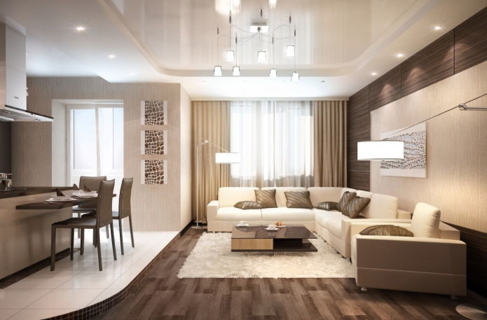 living room interior in brown-beige shades