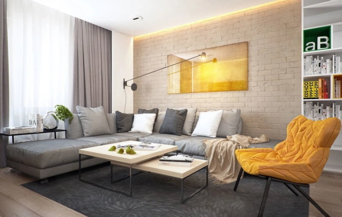 living room interior in gray-beige shades