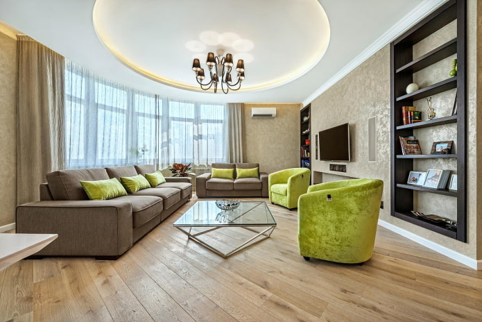 interior design of the hall in beige shades