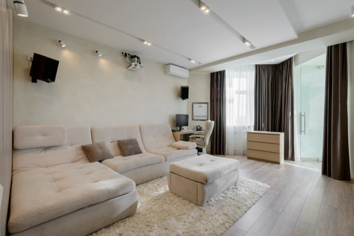 interior design of the hall in beige shades