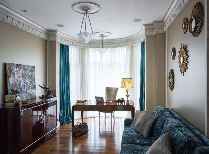 Cabinet with bay window and stucco