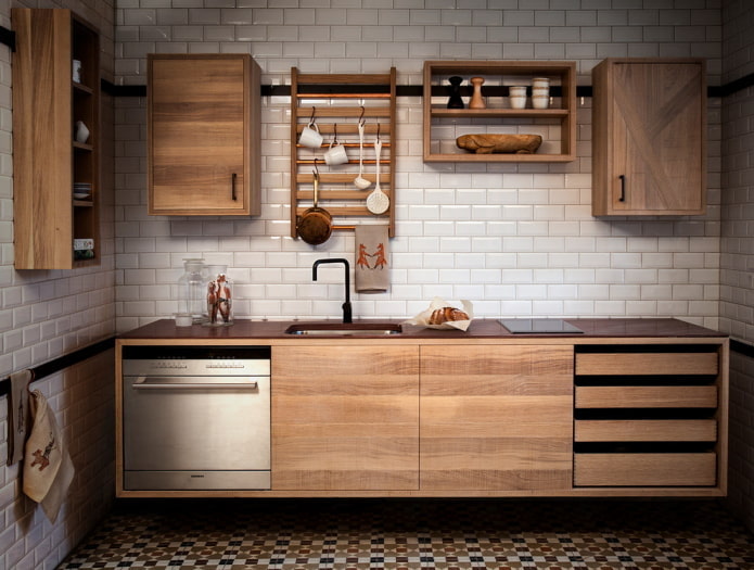 Single row kitchen wood grain