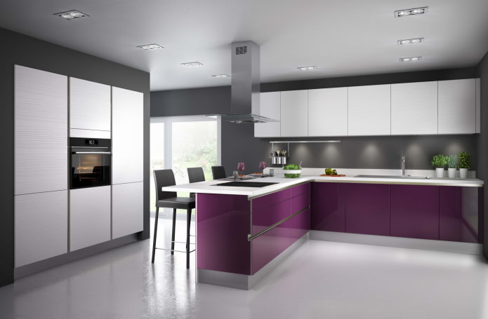 kitchen design in gray-purple tones