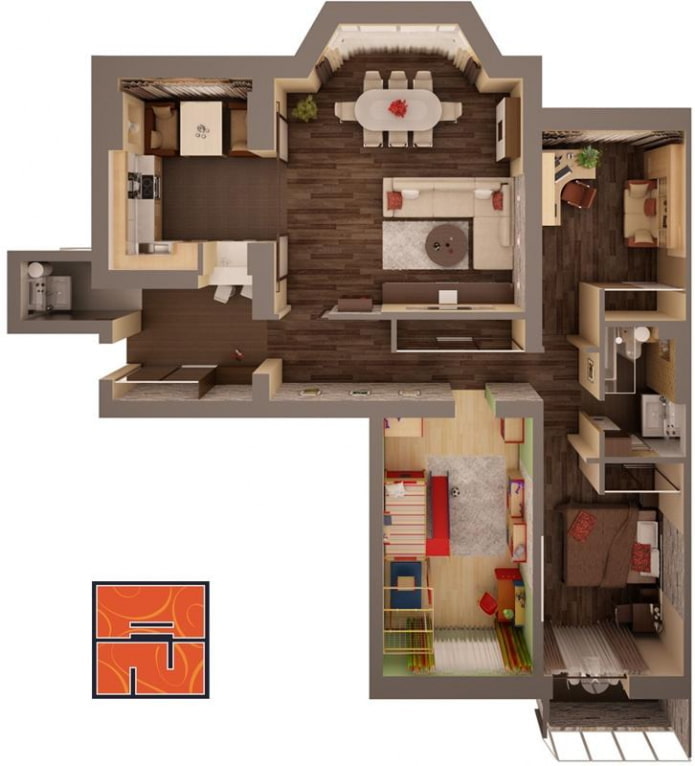 layout of a 4-room apartment layout of a 4-room apartment