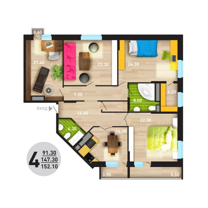 layout of a 4-room apartment layout of a 4-room apartment