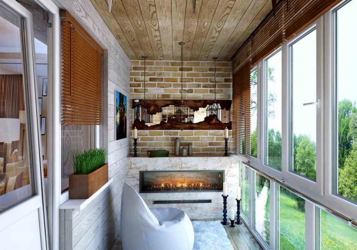 fireplace in the interior of the balcony space