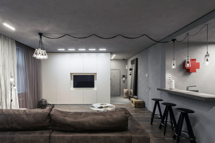 lighting in the interior in gray tones