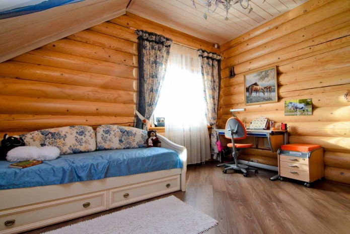 design of a nursery in the interior of a log house design of a nursery in the interior of a log house