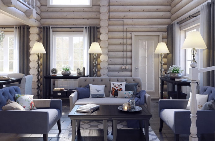 Scandinavian style log house interior Scandinavian style log house interior