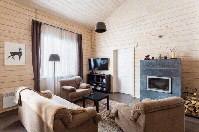 design of a log house with a fireplace design of a log house with a fireplace