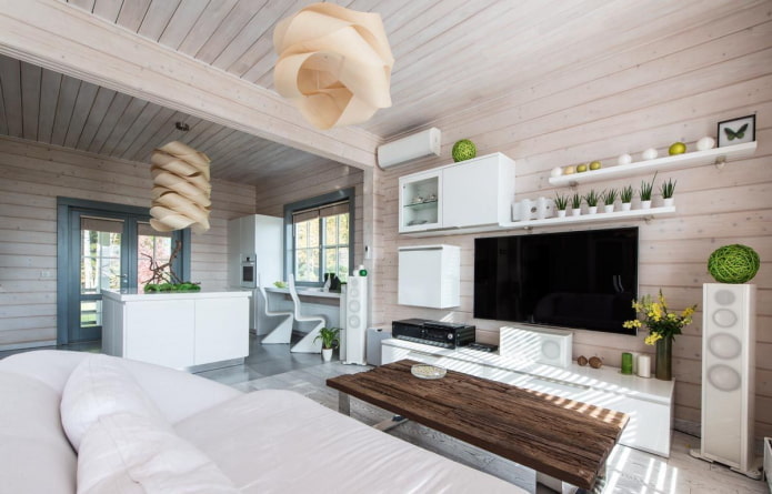 layout and zoning of the living room in the interior of the house