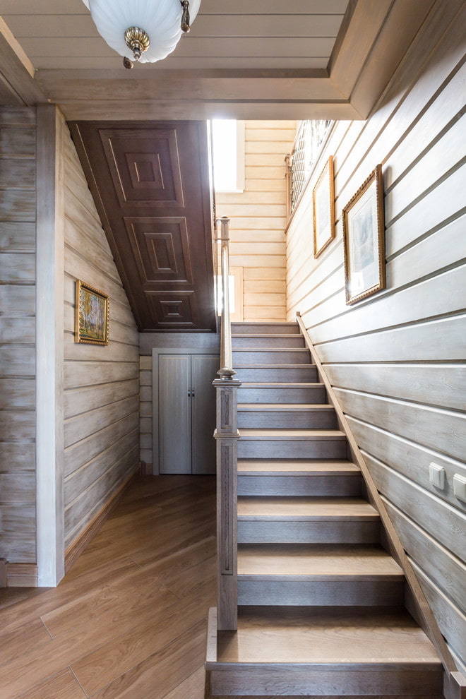 wooden staircase in the interior of a private house