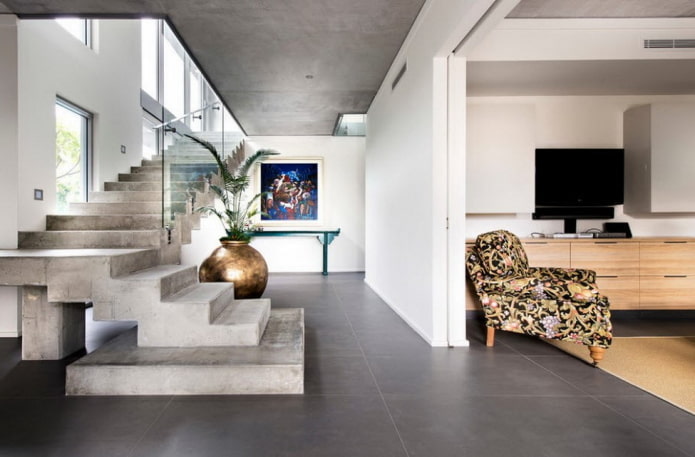 concrete staircase in the interior of a private house