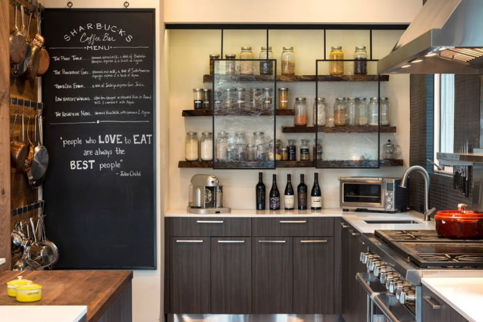 set with wooden shelves