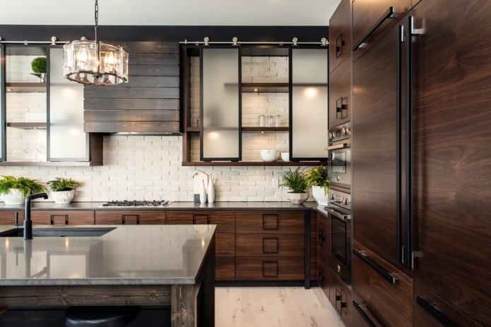 kitchen set with an island