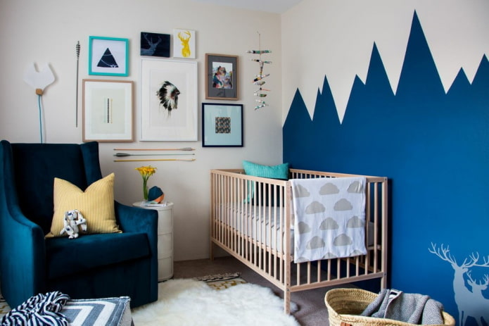 interior of a nursery for a newborn in a nordic style