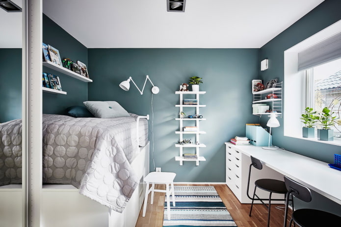 the interior of a teenager's room in a Scandinavian style