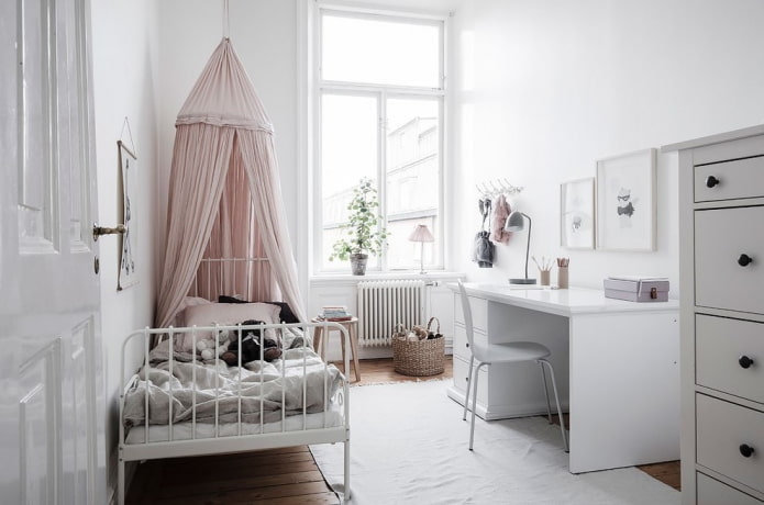 interior of a nursery for a girl in a nordic style