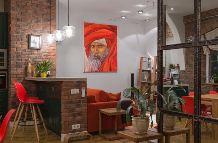 Metal partition, bar stools Metal partition, bar stools