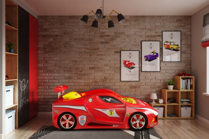 interior of a nursery for a boy in a loft style