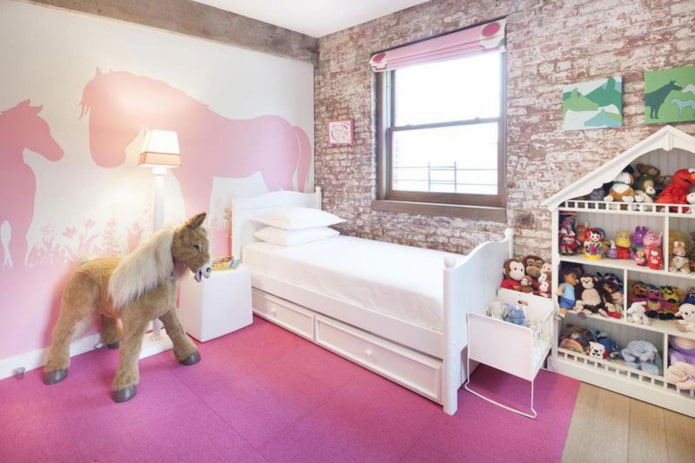 interior of a nursery for a girl in a loft style