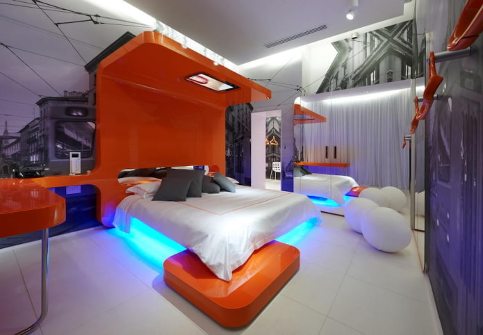 furniture in the interior of the bedroom in high-tech style