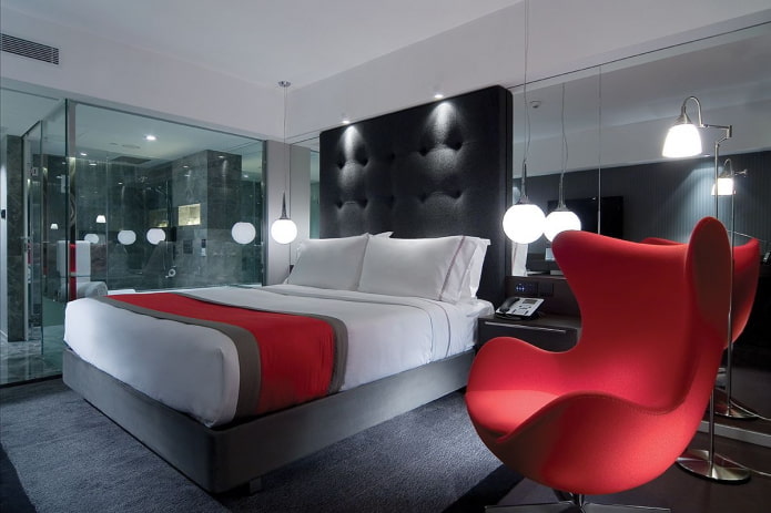 lighting in the interior of the bedroom in high-tech style
