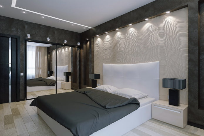 lighting in the interior of the bedroom in high-tech style