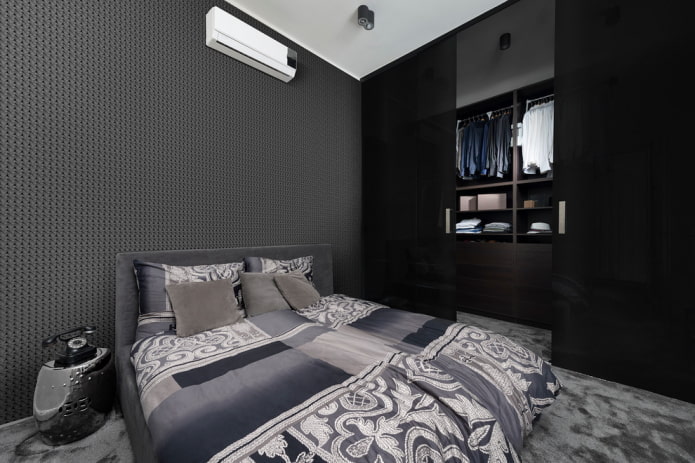 furniture in the interior of the bedroom in black tones furnishings in the interior of the bedroom in black tones