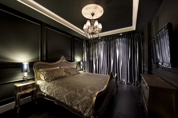 furniture in the interior of the bedroom in black tones furnishings in the interior of the bedroom in black tones