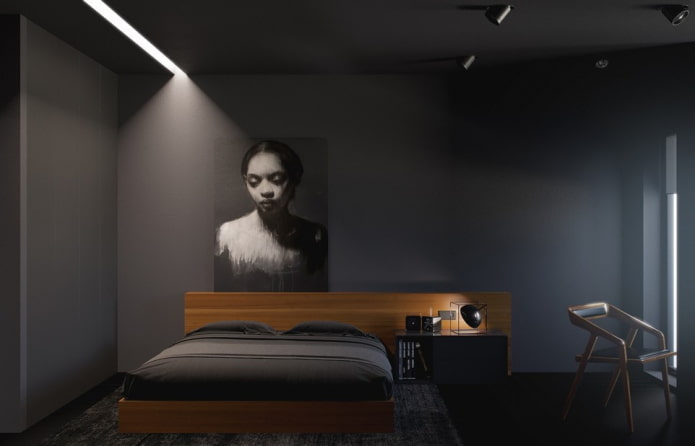 bedroom in black tones in the style of minimalism bedroom in black tones in the style of minimalism